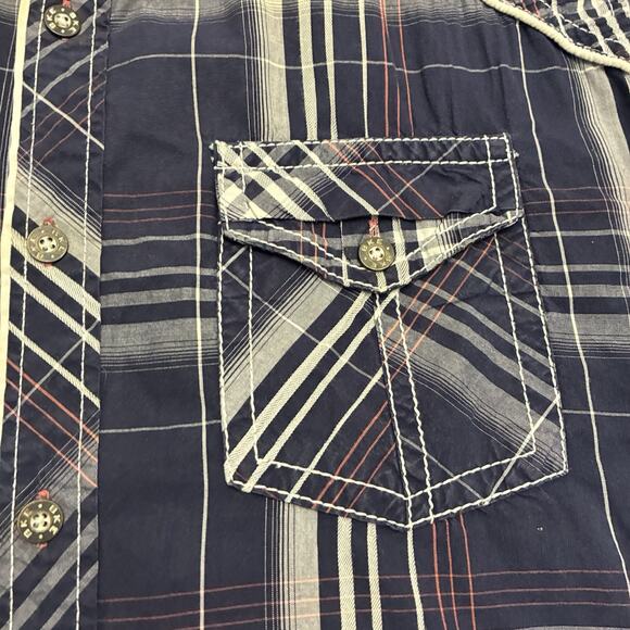 BKE Shirt Men M Blue Plaid Athletic Fit Short Sleeve Western Preppy Button Up - Picture 2 of 8